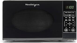 Nostalgia Modern Retro Countertop Microwave Oven - 700-Watt - 0.7 cu ft - 12 Pre-Programmed Cooking Settings - Digital Clock - Kitchen Appliances - Black