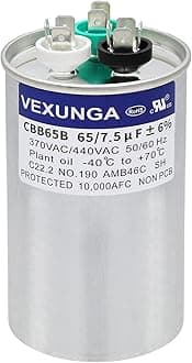 65/7.5 uF 65+7.5 MFD 370V or 440V Dual Run Start Round A/C Capacitor CBB65 CBB65B Air Conditioner Capacitors for AC Unit Fan Motor Start or Heat Pump or Condenser Straight Cool