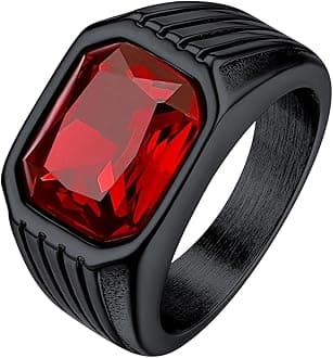 Chunky Signet Ring for Men, Stainless Steel/Black Ring Synthetic Gemstone Band Ring Biker Ring for Men, Thumb Pinky Ring Mens Fashion Ring Jewelry Size 7-14, Gift Package