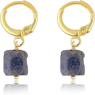 Raw Gemstone Hoop Earrings – Natural Crystal Stone Dangle Earrings for Women – Hypoallergenic Gold Plated Small Hoops – Handmade Lightweight Statement Jewelry