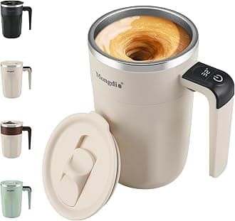 Self Stirring Coffee Mug with Fahrenhite Temperature Display, Rechargeable Stirring Mug, Automatic Self Stirring Cup with Lid, For Coffee, Milk and Other Beverages, White