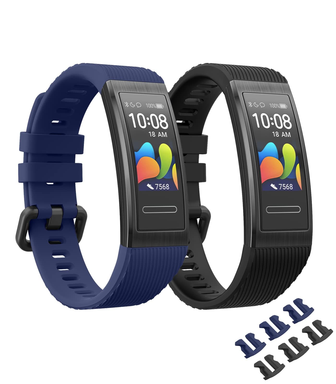 MoKo 2 Pack Straps Compatible with Huawei Band 4 Pro/3 Pro/3, Soft Silicone Replacement Watch Band Sport Wristband with Fasteners for Women Men