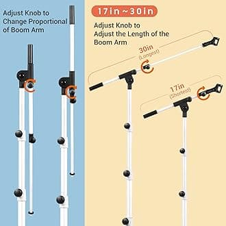 CAHAYA Microphone Stand Tripod Boom Arm Floor Mic Stand with Carrying Bag and 2 Mic Clips for Singing Performance Wedding Stage and Mic Mount White