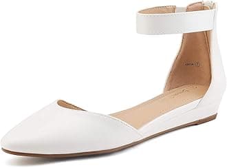 DREAM PAIRS Women's Comfortable Ballet Flat with low wedge ankle strap and zipper, Ladies' classic pointed toe Shoes for wedding and walking