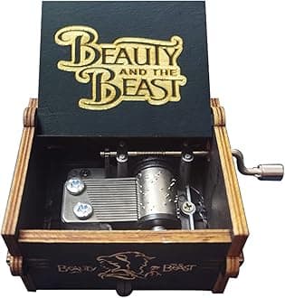 Beauty & Beast Music Box, Wooden Hand Crank Music Box, Wooden Toys for Movie Fans, Gifts for Kids/Sons/Daughters, Perfect for Valentine's Day, Birthday, Halloween and Christmas. (Beauty and the Beast