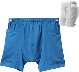 WEEOATARIncontinence Care Shorts,Fistula Pants,Catheter Underwear Incontinence Pants,Urine Bag Underwear with Double Pockets for Nephrostomy,Foley,Suprapubic&Biliary Catheters(Man Blue,XXL)
