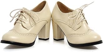 WAROFT Ladies Vintage Chunky Block High Heels Lace Up Brogue Shoes Round Toe Fashion Women Dress Boots Size 3-8.5 (3 UK