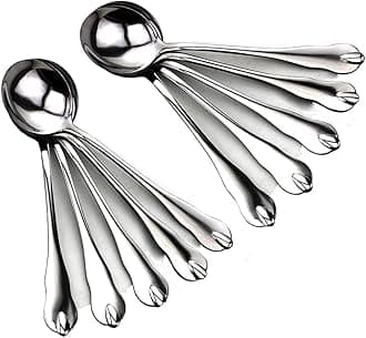 Set of 10 - ANFIMU Large Stainless Steel Restaurant & Hotel Quality Round Soup Spoons, Large Soup Spoons