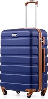 COOLIFE 24 Inch Medium Suitcase for Holiday Travel, Cruises and Studying Abroad, ABS+PC, Lightweight Durable Luggage with 360° Spinner Wheels, YKK Zipper, Telescopic Handle, TSA Lock, Blue/Brown