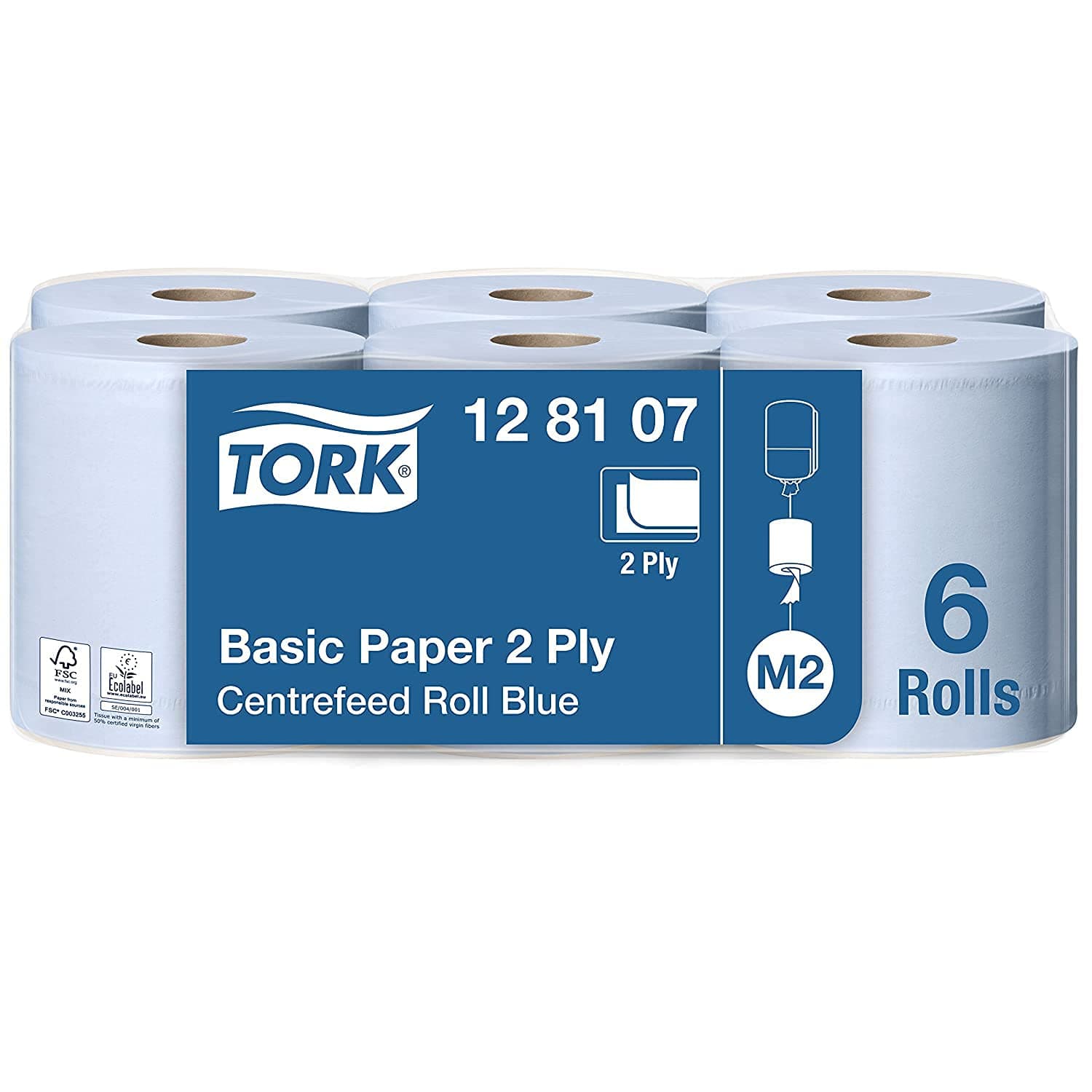 Tork Basic Centrefeed Wiping Paper Blue M2, Cost-Efficient Paper Towels, 6 x 150m, 128107