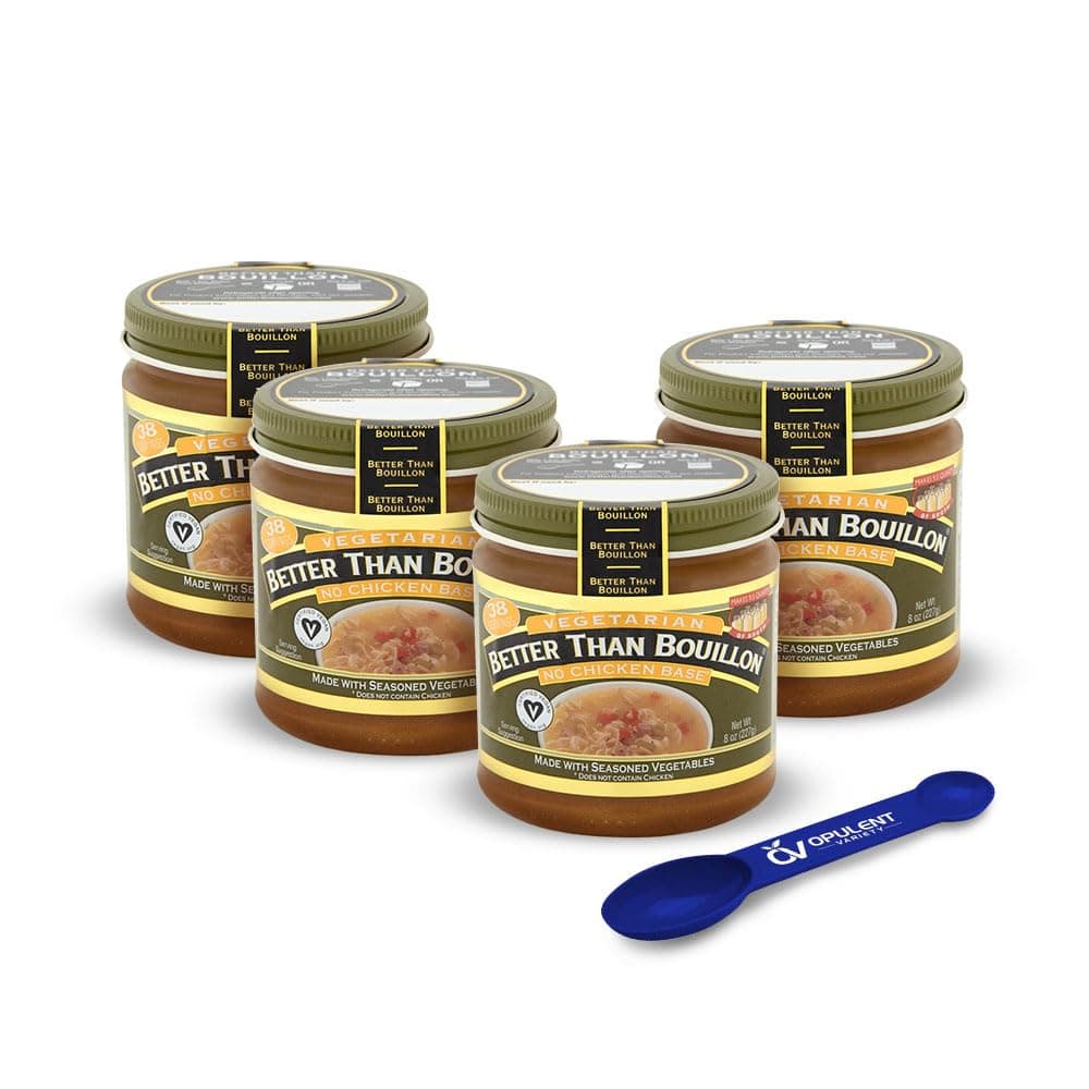 Better Than Bouillon Vegetarian No Chicken Base 8 oz (Pack of 4) Bundle with Opulent Variety Measuring Spoon