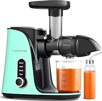 AMZCHEFJuicer with Double Speed Modes (Soft and Hard) - Fruit and Vegetable Juicer Extractor - Juicer Machine with Portable Juice Bottle and 2 Cups - Green