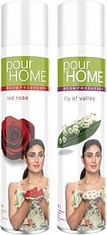 POUR HOME Red Rose & Lily of Valley Room Air Freshener Spray - 220ML Each (Pack of 2) | Long-Lasting Fragrance - Reduces Odours - Suitable for Home & Office