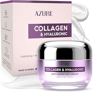 AZURE Collagen & Hyaluronic Anti Aging Day Cream - Hydrating, Renewing & Toning | Reduces Wrinkles, Creases & Fine Lines | Locks in Moisture Revitalizing Skin | Made in Korea - 50mL