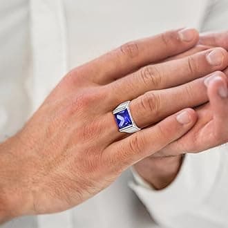 10ct 8x12mm Square-Cut Created Sapphire|Peridot Ring 925 Sterling Silver Ring Mens Engagement Wedding Bands Ring Size 6-14