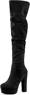 Women's Platform Round Toe Zipper Slouch Heel Over the Knee Thigh High Boots