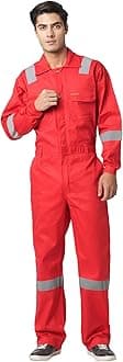 Men's 100% Cotton Industrial Work Wear Coveralls (Boiler Suit/Dungarees) with Reflective Tape, 200 GSM.(Col. Red, Size_L - 40)