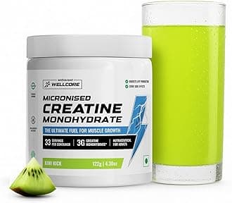 Wellcore Pure Micronised Creatine Powder (33 Servings, Kiwi Kick) For Enhanced Muscle Strength With Rapid Absorption | Creatine Monohydrate | Wellcore Creatine Flavoured - 122g