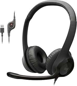 Logitech H390 Wired Headset, Stereo Headphones with Noise Cancelling Microphone, USB, In Line Controls, PC/Mac/Laptop BLACK 981-000014, ClearChat, 1 Pack