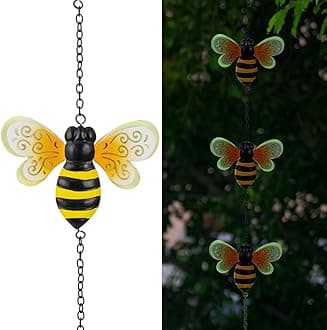 8.4 FT Rain Chains for Outside, Decorative Glow Bee Rain Chain with 12 Cups, Metal Adjustable Rain Catcher Chain, Replacement Downspout for Gutters