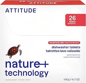 ATTITUDE Water Soluble Dishwasher Tablets, Removes Grime, Stuck-on Dirt and Grease for Sparkling Clean Results, Biodegradable, Vegan and Cruelty-Free, Unscented, 36 Tablets