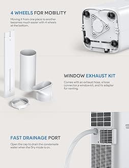 Portable Air Conditioner, 4-in-1 Air Conditioning Unit 8000BTU with Sleep Mode, Cooling & Fan with 2 Speed, Dehumidifier, Air Conditioner with 24H, Child Lock, Window Venting Kit- Portable AC Unit