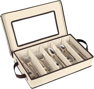 Flatware Storage Case - Tableware Utensil Chest - Durable 5 Compartment Silverware Container with Removable Lid and Easy to Carry Handles - Large Capacity Keeps Your Cutlery Organized and Protected