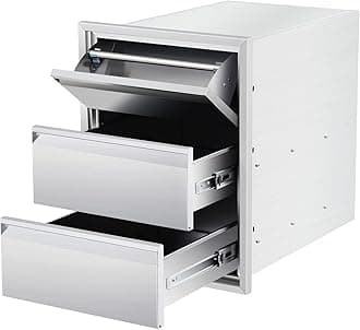 16" W x 21" H x 23" D Outdoor Kitchen Drawers with Paper Towel Holder, 3-Layer Outdoor Kitchen Access Drawer, Stainless Steel Built-in BBQ Drawer for Outdoor Kitchen Island, Patio Grill Station