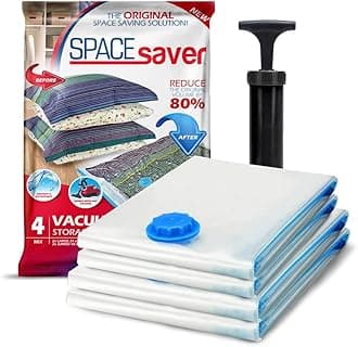 Spacesaver Premium Vacuum Storage Bags with 80% More Storage - Includes Hand-Pump for Travel - Double-Zip Seal and Triple Seal Turbo-Valve for Max Space Saving - Variety 4 Pack (2 x Large, 2 x Jumbo)