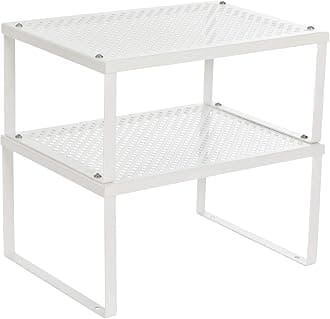 SONGMICSCabinet Shelf Organizers, Stackable, Expandable, Set of 2 Metal Kitchen Counter Shelves, White UKCS01WT