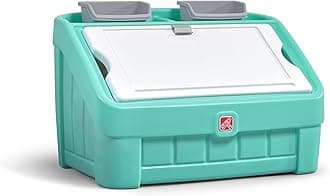 Step2 2-in-1 Toy Box & Art Lid, Kids Toy Storage Bin & Organizer, Easel & Chest in One, Made of Durable Plastic, For Toddlers 2+ Years Old, Mint
