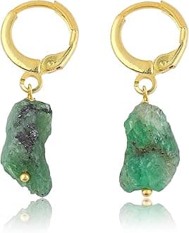 Raw Gemstone Hoop Earrings – Natural Crystal Stone Dangle Earrings for Women – Hypoallergenic Gold Plated Small Hoops – Handmade Lightweight Statement Jewelry