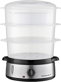 Elite Gourmet Maxi-Matic Electric Food Vegetable Steamer with BPA-Free 3 Tier Stackable, Nested Basket Trays, Auto Shut-off 60-min Timer, 800W, 9 Quart, Stainless Steel