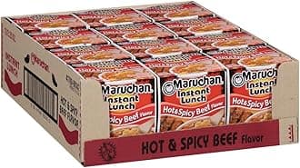 Maruchan Instant Lunch Ramen Noodles, Hot & Spicy Beef Flavor – Japanese-Style Instant Noodle Soup, Quick & Easy Meal – 2.25 Oz Cup, Pack of 12