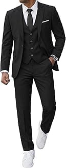 MrSure Men’s 3 Piece Suit Blazer, Slim Fit Tux with One Button, Jacket Vest Pants & Tie Set for Party, Wedding and Business