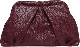 FloernsWomen's Vintage Leather Ruched Bag Evening Handbag Dumpling Clutch Purse