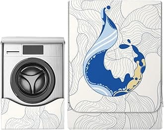 Odot Washer Dustproof Cover Front Load, Washing Machine Dryer Protector Sunscreen Waterproof Tumble Dryer Case Protective Cover for Most Front Loadi (blue leaves,M-capacity 8~10kg)