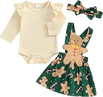 Christmas Baby Girl Outfit Newborn Cute Elk Fly Sleeve Romper Overall Dress Infant Girls Fall Winter Skirt Set