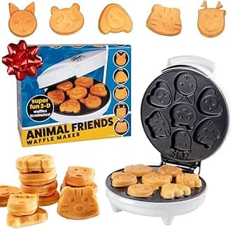 Waffle Wow! Animal Mini Waffle Maker- Make 7 Different Shaped Pancakes for Easter Morning- Includes a Cat Dog Reindeer & More- Electric Nonstick Waffler Iron, Pan Cake Cooker Makes Fun Breakfast