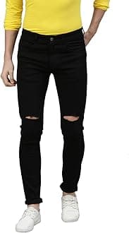 Urbano FashionMen's Stretch Fit Mid Rise Knee Slit Distressed Jeans Stretchable