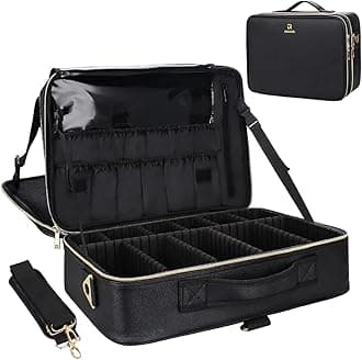 Makeup Case Large Makeup Bag Professional Train Case 16.5 inches Travel Cosmetic Organizer Brush Holder Waterproof Makeup Artist Storage Box, 3 Layer Large Capacity, with Adjustable Strap