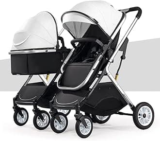 YCKEGEW Double Stroller for Toddlers Side by Side,Two-Way Baby Stroller Twins Pushchair-Detachable,High Landscape Seat and Adjustable Canopy (Color : White)