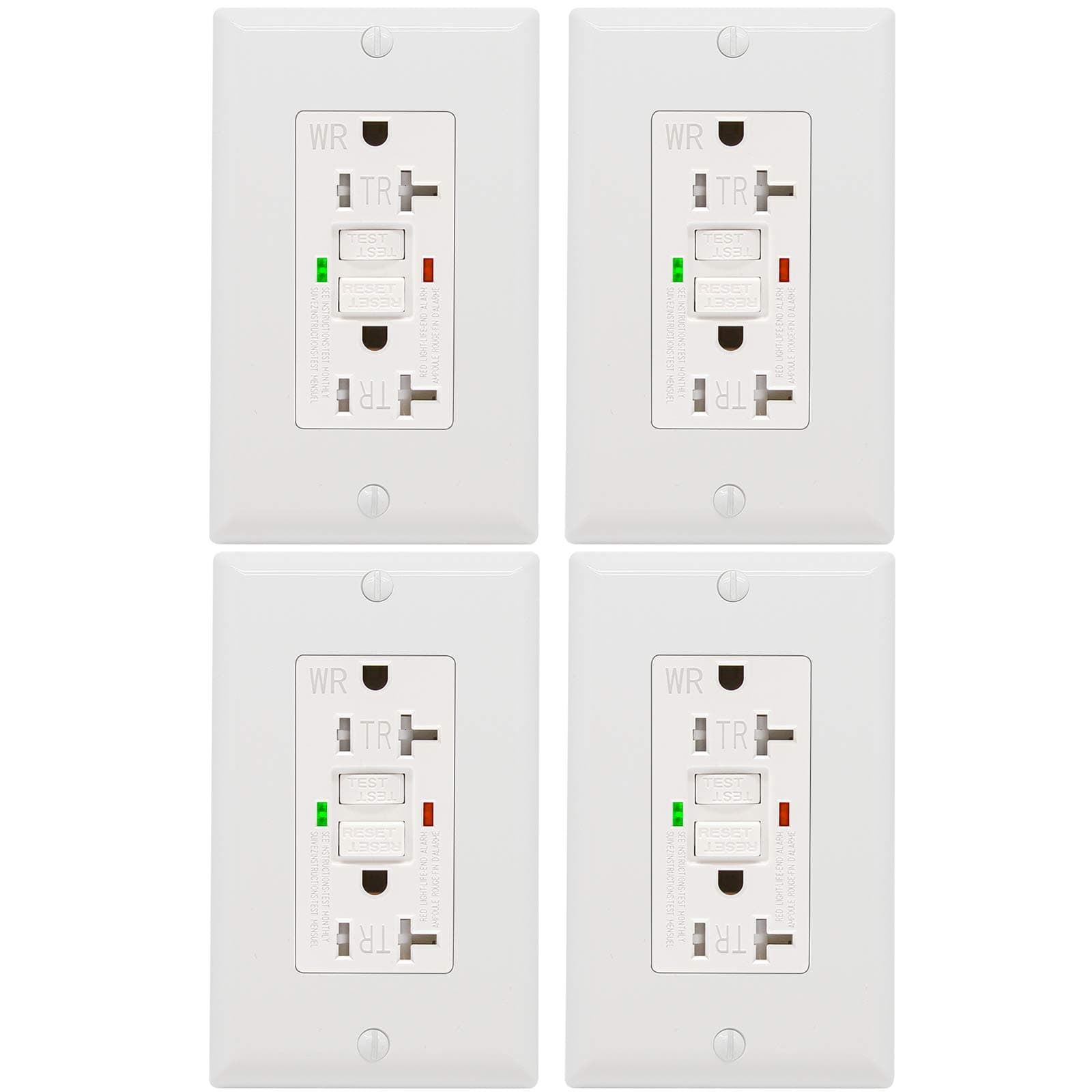 GFCI Outlet 20 Amp 4 Pack, UL Listed, Self-Test with LED Indicator, Tamper-Resistant, Weather Resistant Receptacle Indoor or Outdoor Use with Decor Wall Plates and Screws