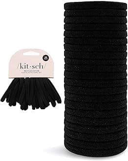 Kitsch Nylon Hair Ties No Damage - Stretchable Hair Bands for Strong All-Day Hold, Ponytail Holders | Hair Accessories for Girls | Ideal Gifts for Women - Black, 20 Pcs