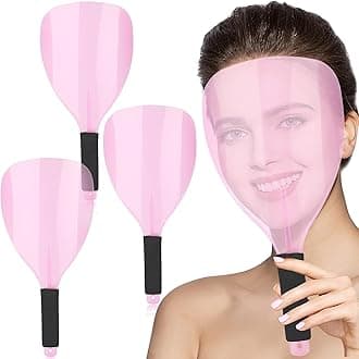 Noverlife 3PCS Hair Salon Face Shield, Plastic Hairdressing Haircut Face Protector Mask with Sponge Handle, Reusable Hairspray Face Mask Cover, Pink Hair Spray Face Shields for Makeup Protector