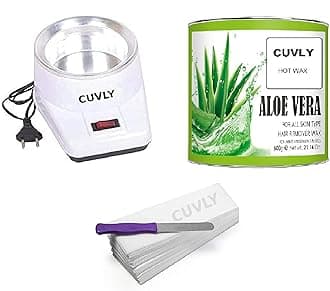 CUVLY® Waxing Kit Combo Wax Machine (Wax Heater + Aloe Vera Wax (600 gm) + Wax Strips (70) + Wax Spatula | WAX COMBO (ALOE VERA WAX)