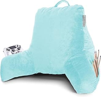 Clara Clark Reading Pillow with Shredded Memory Foam for Sitting Up in Bed and Couch, Back and Arms Adjustable Support for Adults & Teens Backrest Pillows for Reading, with Washable Cover Light Blue