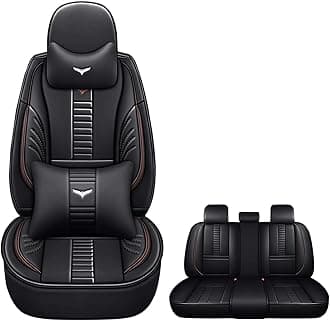 Full Set of Universal Fit Automotive Seat Covers fit for Mitsubishi Outlander Sport 2011-2025, PU Leather Automobile Interior Sets with Headrest & Back Pillow Black & Coffee Line