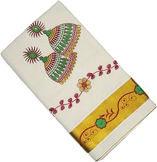 Peerless Wear Traditional Kerala Kasavu Saree/Pure Cotton/Jimmiki Embroidery/with Running Blouse/Off White/Gold Zari 2x3inch/5.5 Meters saree/0.8 Meters Blouse