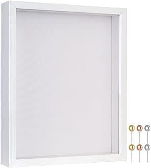 8x10 Shadow Box Frame with Soft Linen Back - Metal Push Pins Included, Memory Shadow Box Display Case for Bouquet Awards Medals Wedding Photos and More, White